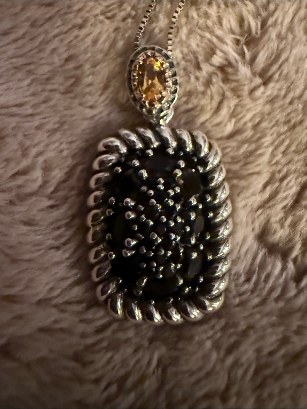 Sterling Silver Black Onyx Pendant Necklace from Thailand with Citrine Accent